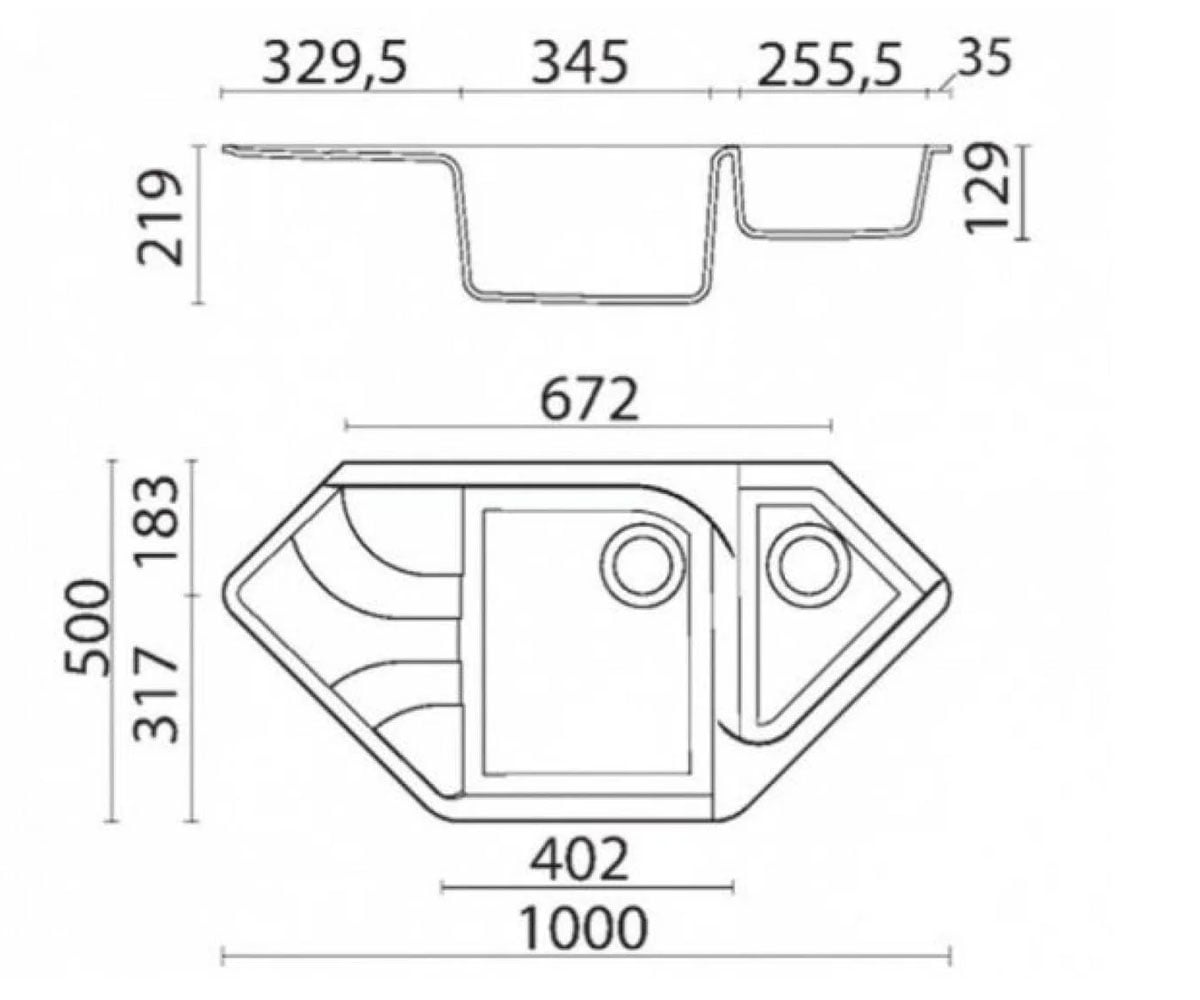Мойка угловая  TRZ-1000X500 MINDAL:Чертеж 