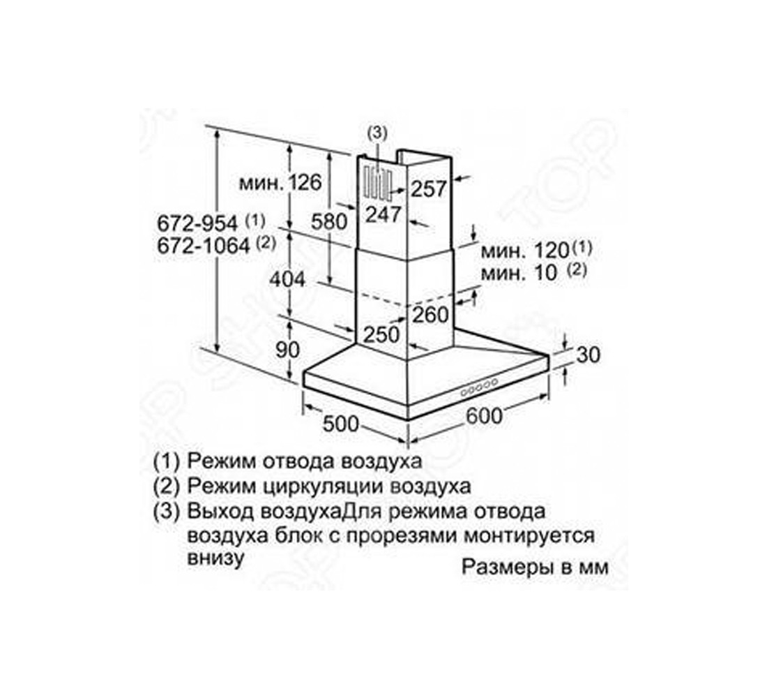 Пристенная вытяжка  DWW067A50EU:Чертеж 