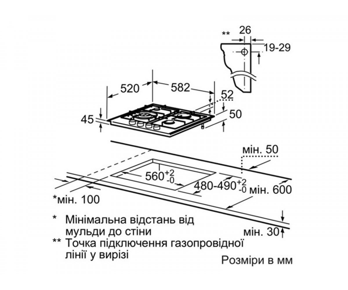 Газовая панель  PCH615B90E:Чертеж 