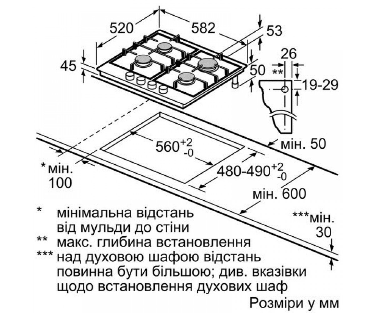 Плита газовая  PCP615M90E:Чертеж 