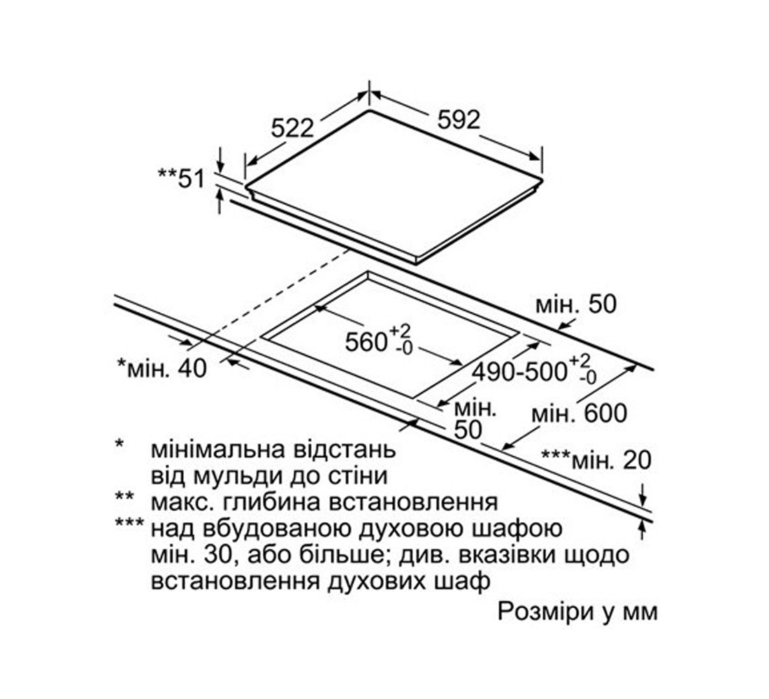 Варочная поверхность  PXE651FC1EEU:Чертеж 