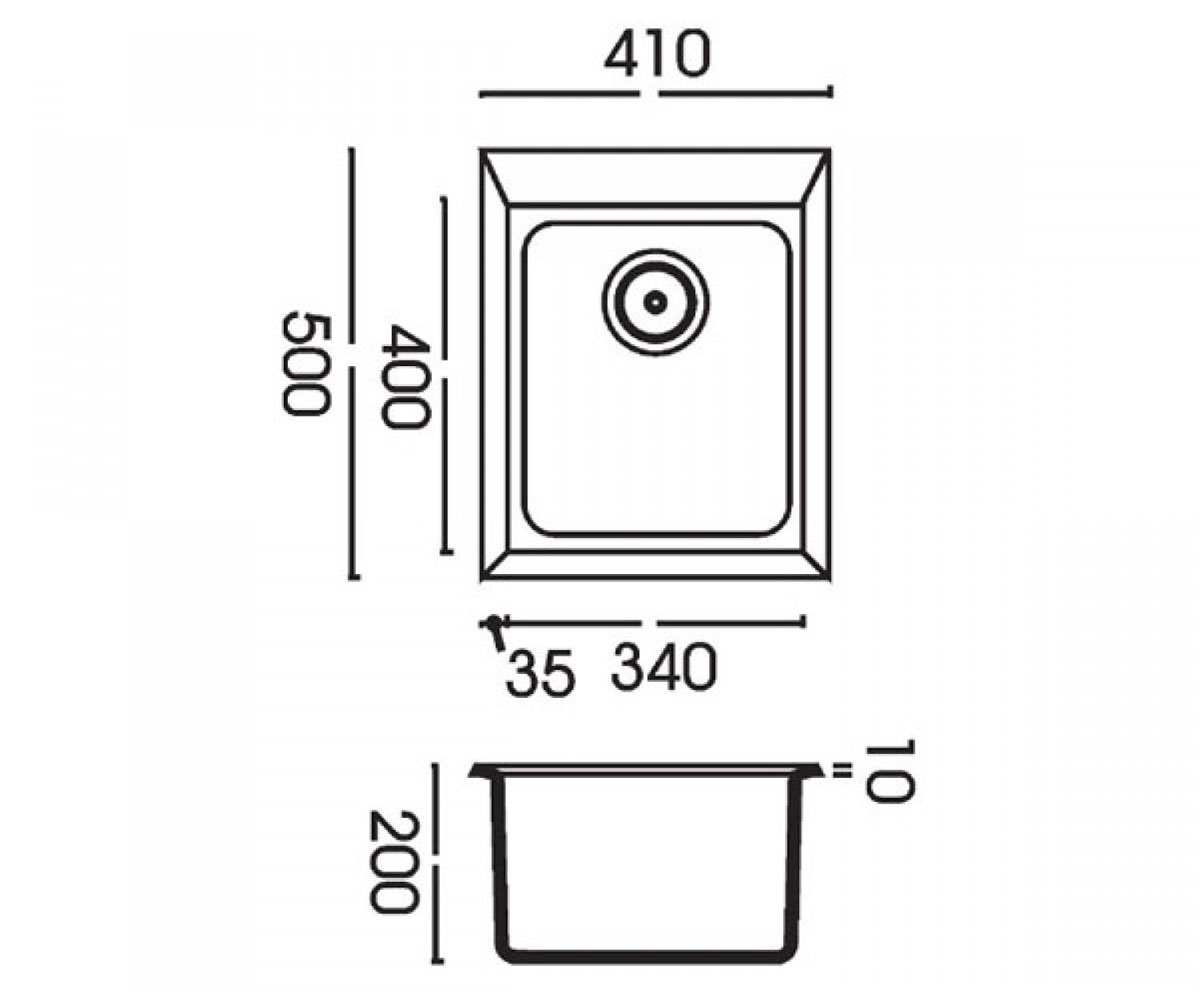 Мойка прямоугольная 41 см  QUADRO GRAFIT:Чертеж 