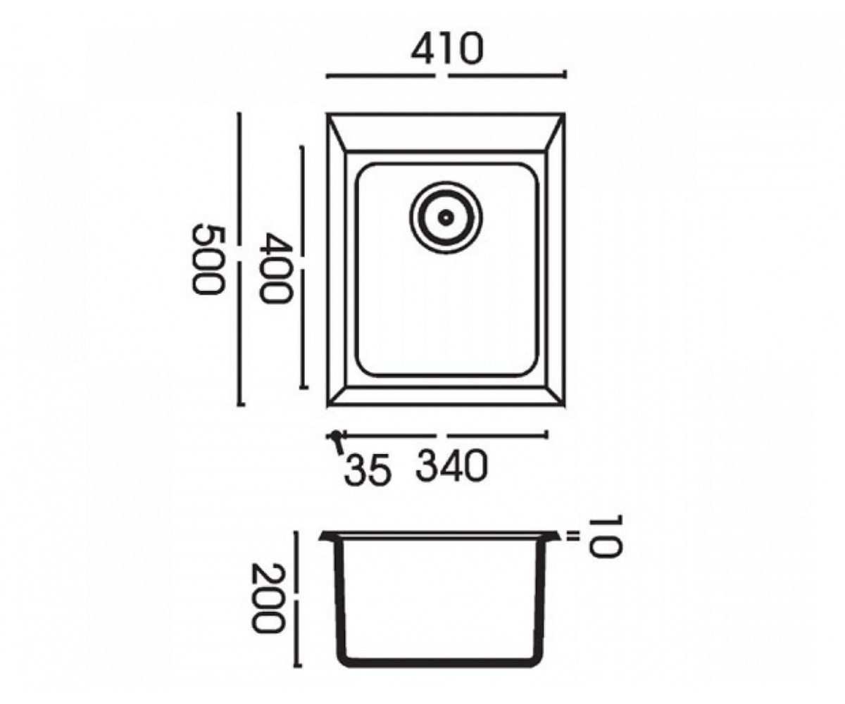 Мойка прямоугольная 41 см  QUADRO SANDY:Чертеж 