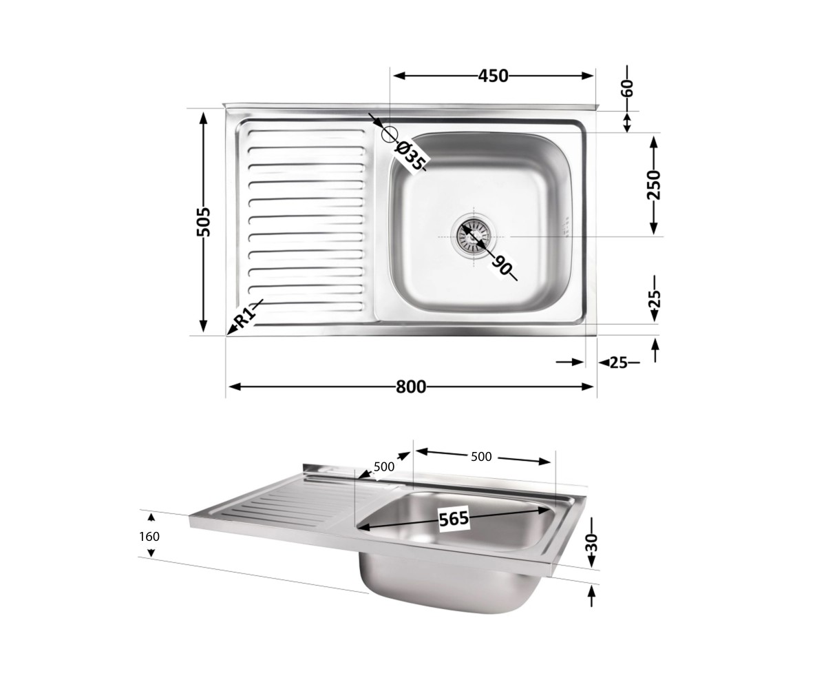 Кухонная мойка Brinex 5080-R 0,8 мм Satin (BRIN5080RSAT06) BRINEX BRIN5080RSAT06:Фото 2