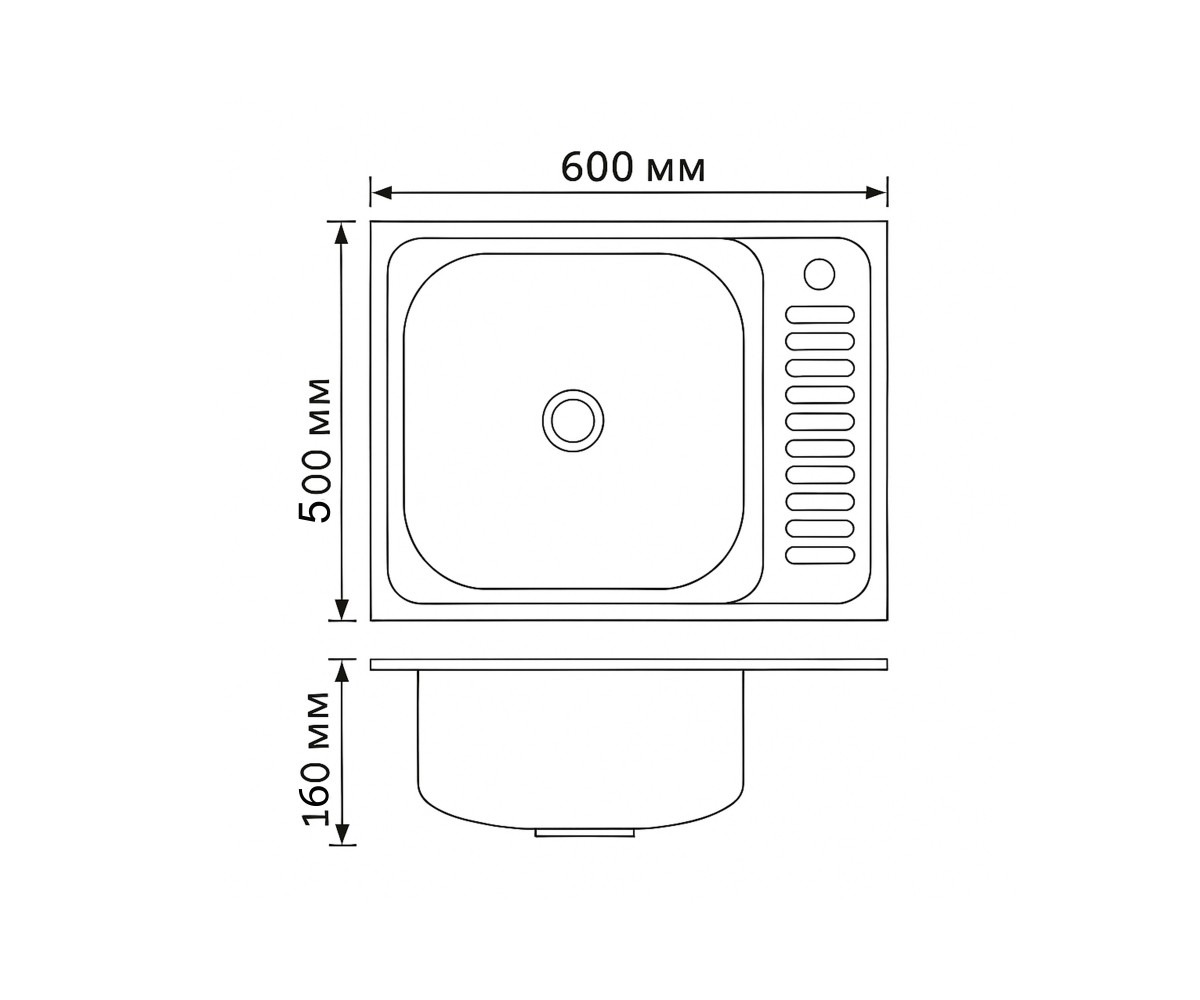 Кухонная мойка Brinex 6050-L 0,6 мм Satin (BRIN6050LSAT06) BRINEX BRIN6050LSAT06:Чертеж 