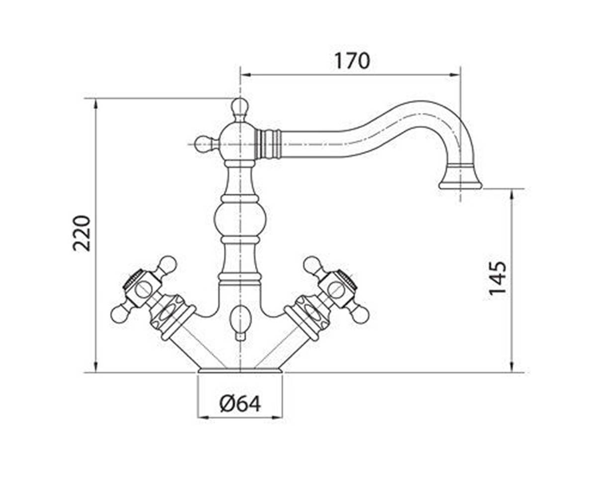 Смеситель для раковины бронза  ARCADIA ARCBR8334WH:Чертеж 