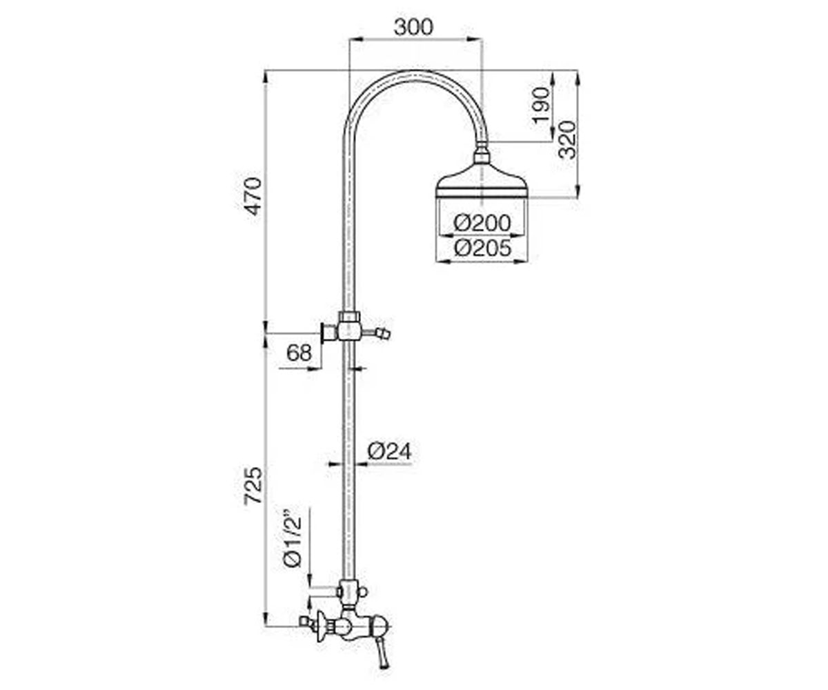 Душевая система со штангой  DENVER DENBR6436C:Чертеж 
