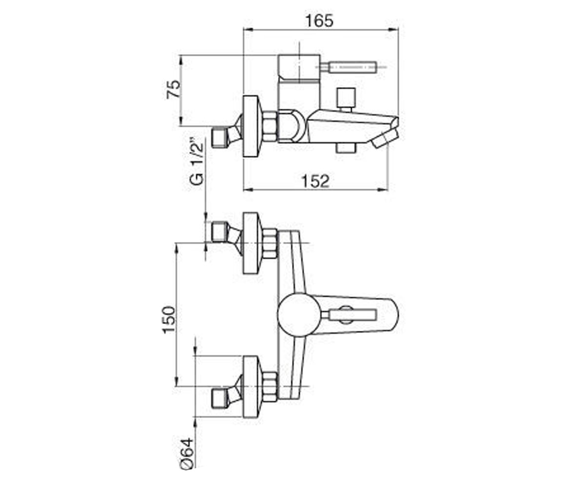 Смеситель для ванны  KOBUK KOBCR2202:Чертеж 