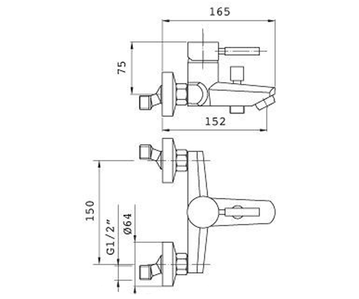 Смеситель для ванны  KOBUK KOBCR2208:Чертеж 