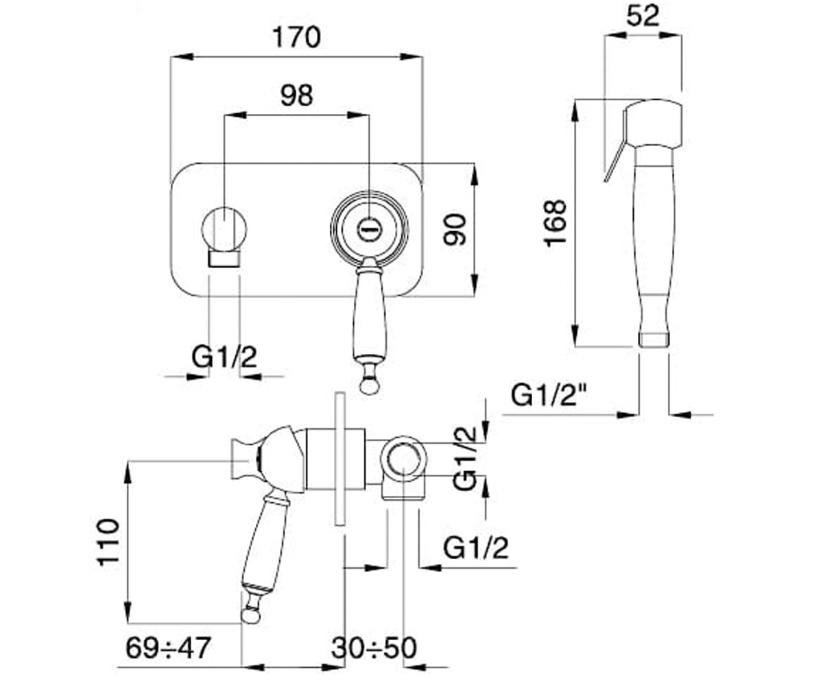 Настенный смеситель для биде  OXFORD OXBR6366:Чертеж 