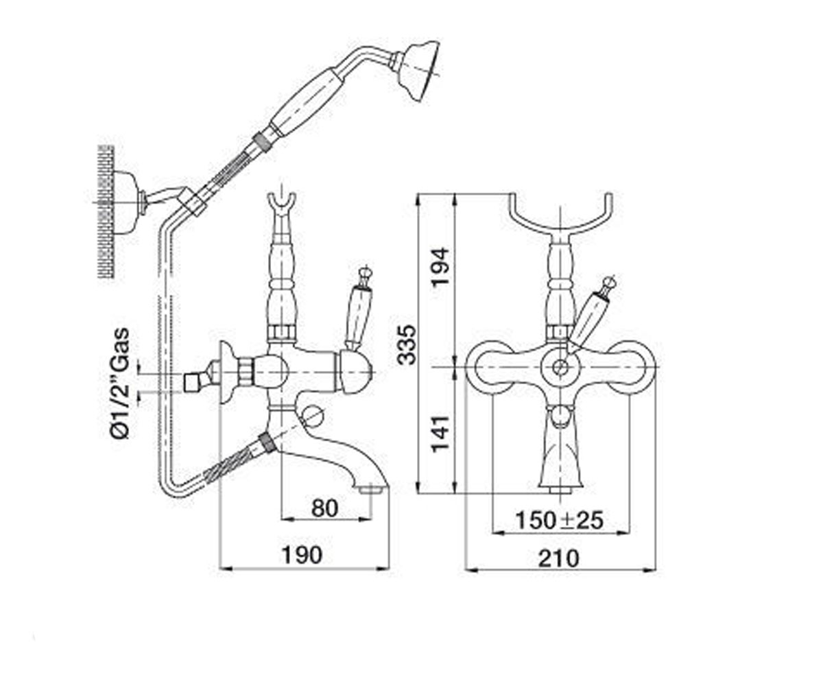 Смеситель с душем  OXFORD OXCR6302CRAQUELE:Чертеж 