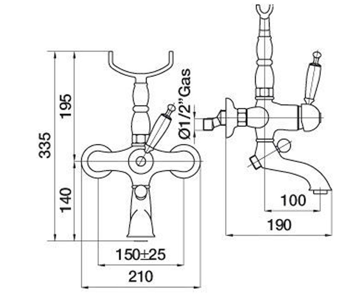 Смеситель для ванны  OXFORD OXCR6308:Чертеж 