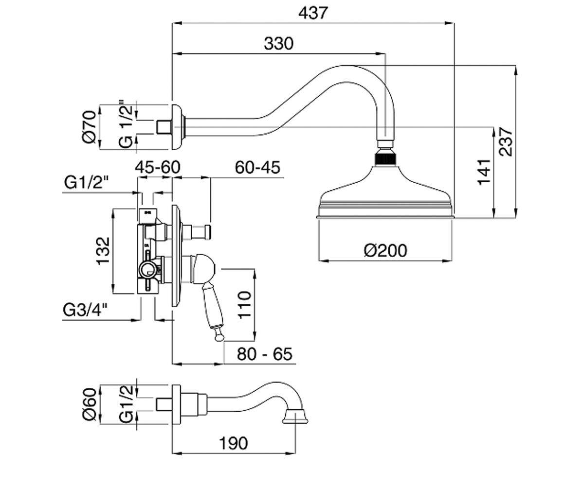 Набор в душевую  OXFORD OXCR6369:Чертеж 