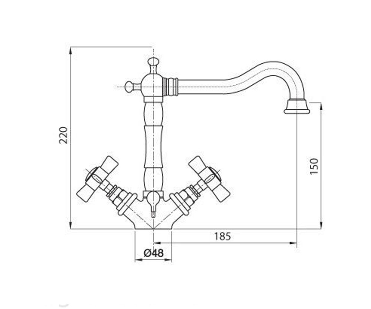 Смеситель для раковины  PRINCETON PRIBR834WH:Чертеж 