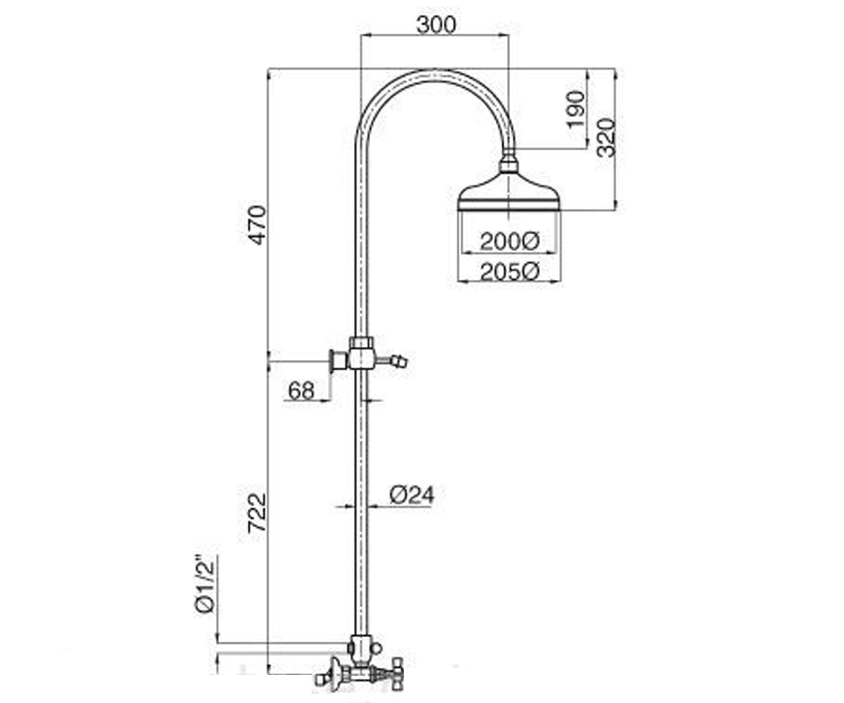 Душевая система подвесная  PRINCETON PRIBR847C:Чертеж 