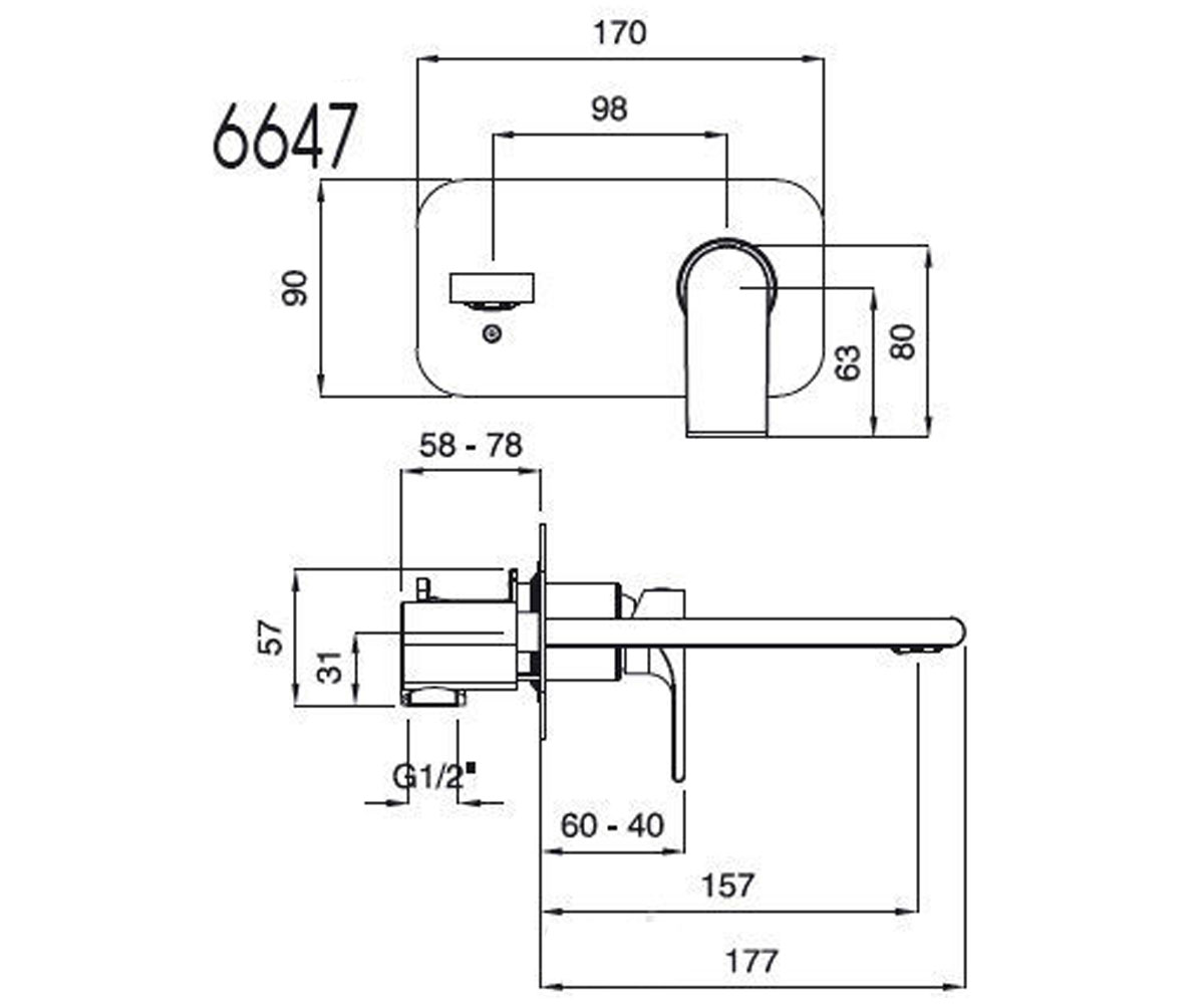 Смеситель настенный  SIMPLE SIMCR6647:Чертеж 