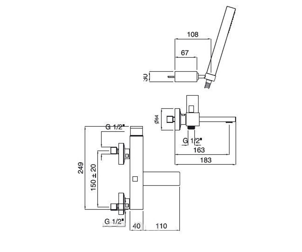 Смеситель для ванны  TETRIS TETCR9102:Чертеж 