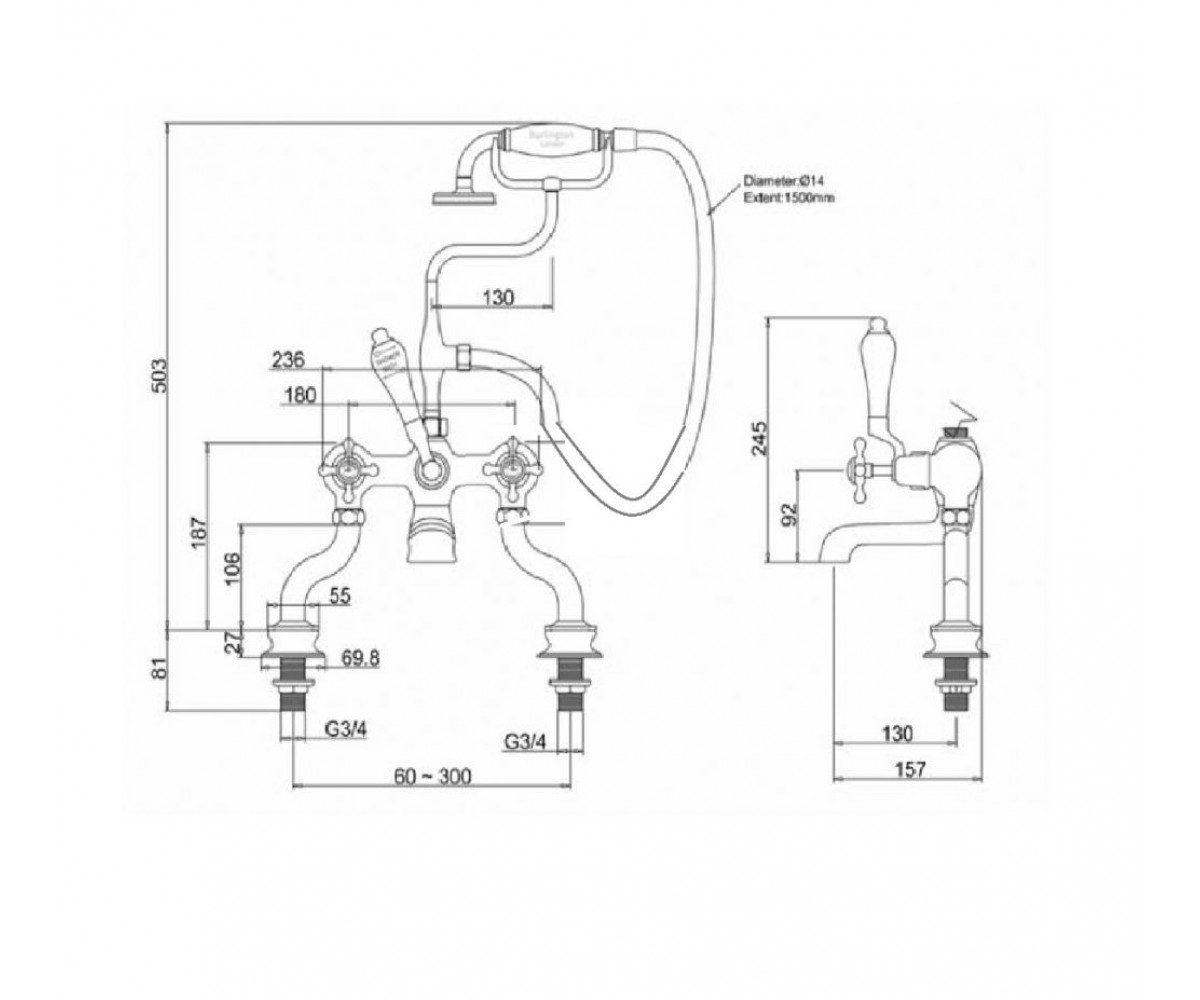 Смеситель для ванны  CLR15-QT CHR:Чертеж 