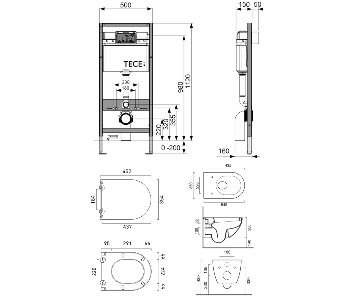 Унитаз с инсталляцией 4 в 1  SFERA 1VSF54A005ZECOF005KFST009400001:Чертеж 