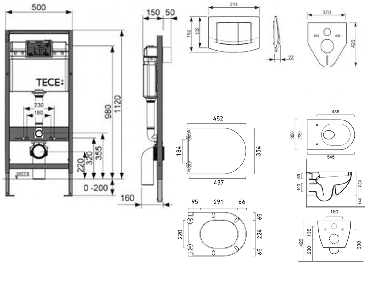 Унитаз с инсталляцией 5 в 1  SFERA 1VSF54A005ZECOF005KFST009400005:Чертеж 
