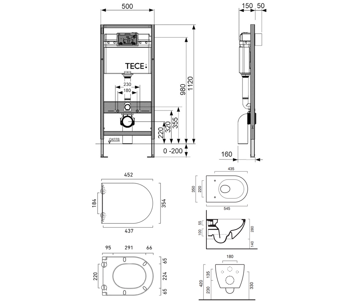 Унитаз с инсталляцией 4 в 1  SFERA 1VSF54R00+5ZECOF00+5KFST00+9400001:Чертеж 
