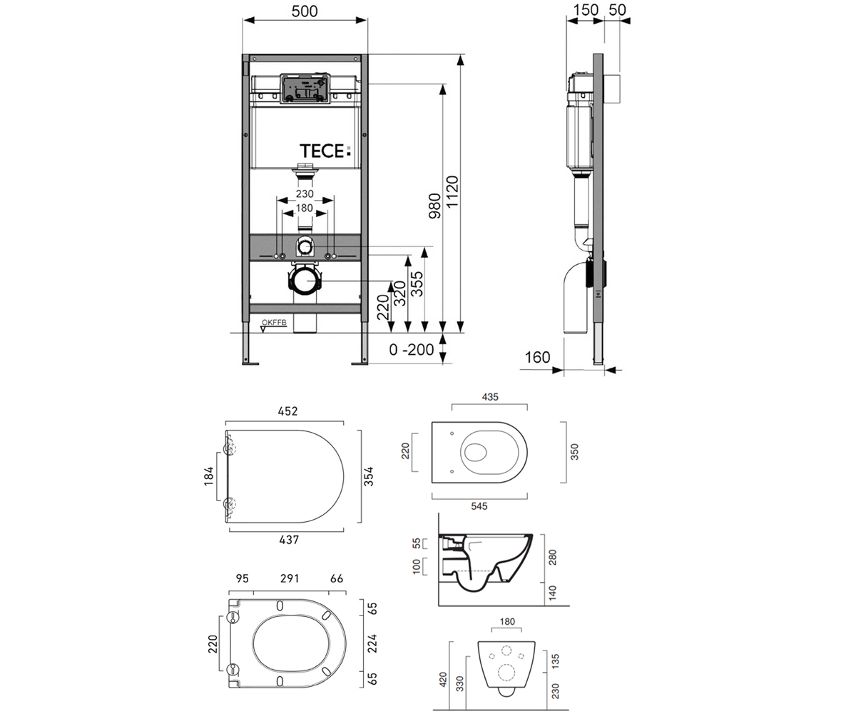 Унитаз с инсталляцией 3 в 1  SFERA 1VSF54RECO005ZECOF009400001:Чертеж 