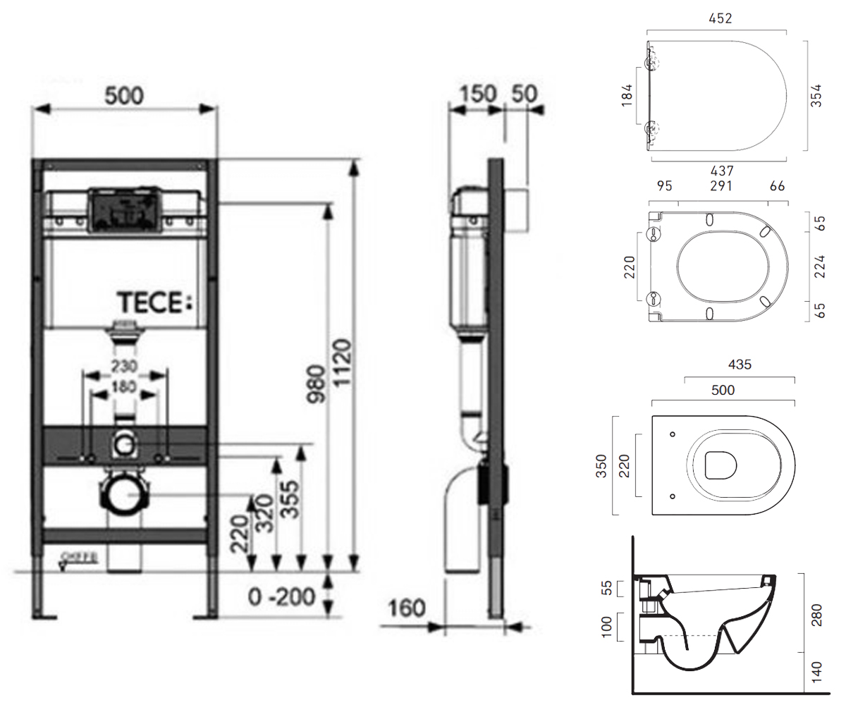 Комплект унитаза с инсталляцией  SFERA 1VSS5000+5ZECOF00+5KFST00+9400005:Чертеж 