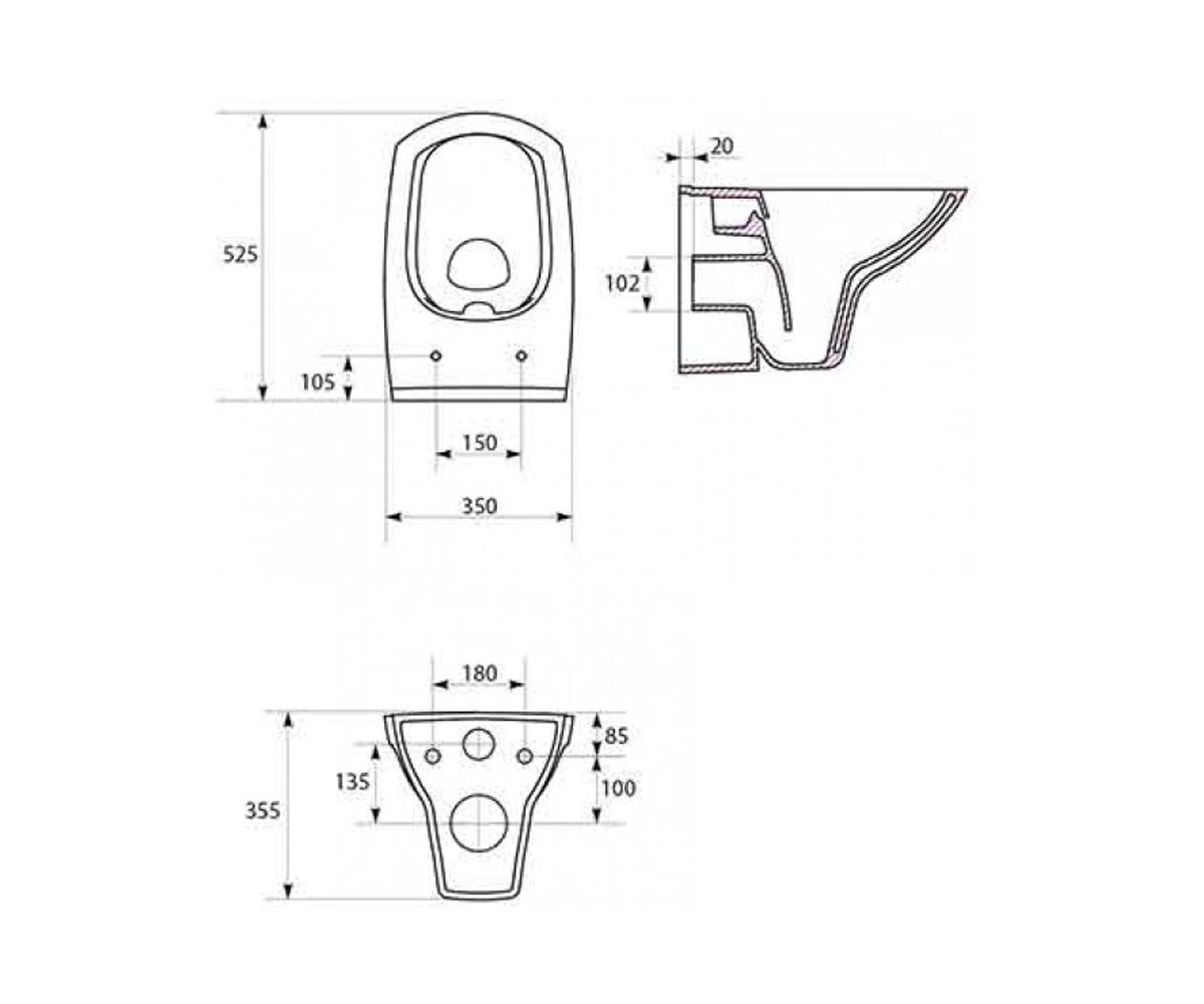 Безободковый унитаз  CARINA CLEAN ON 021301:Чертеж 