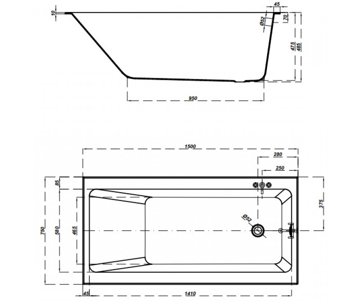 Ванна пристенная  CREA AZBR1002352220:Чертеж 