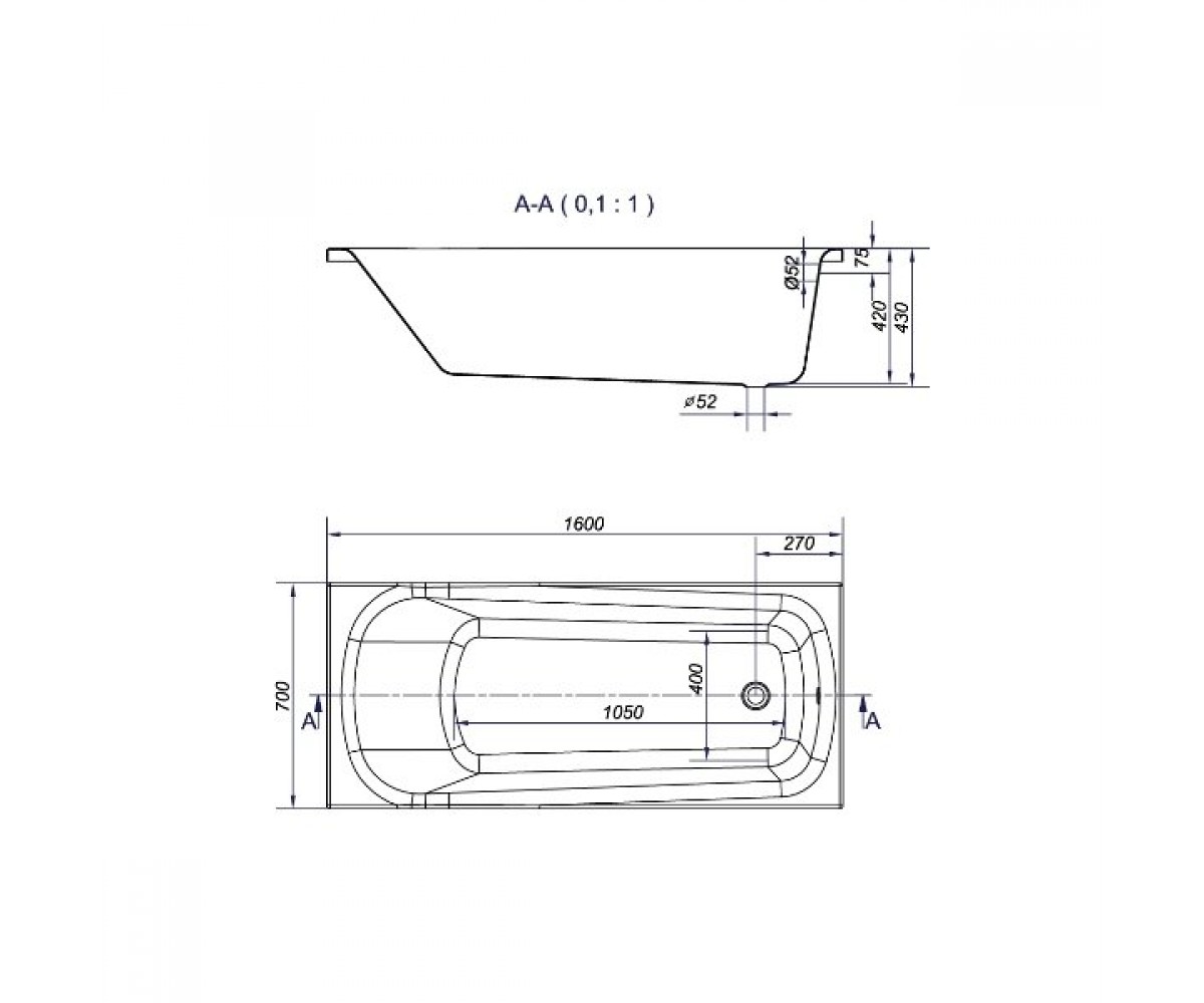 Ванна пристенная  NAO AZBR1002670032:Чертеж 