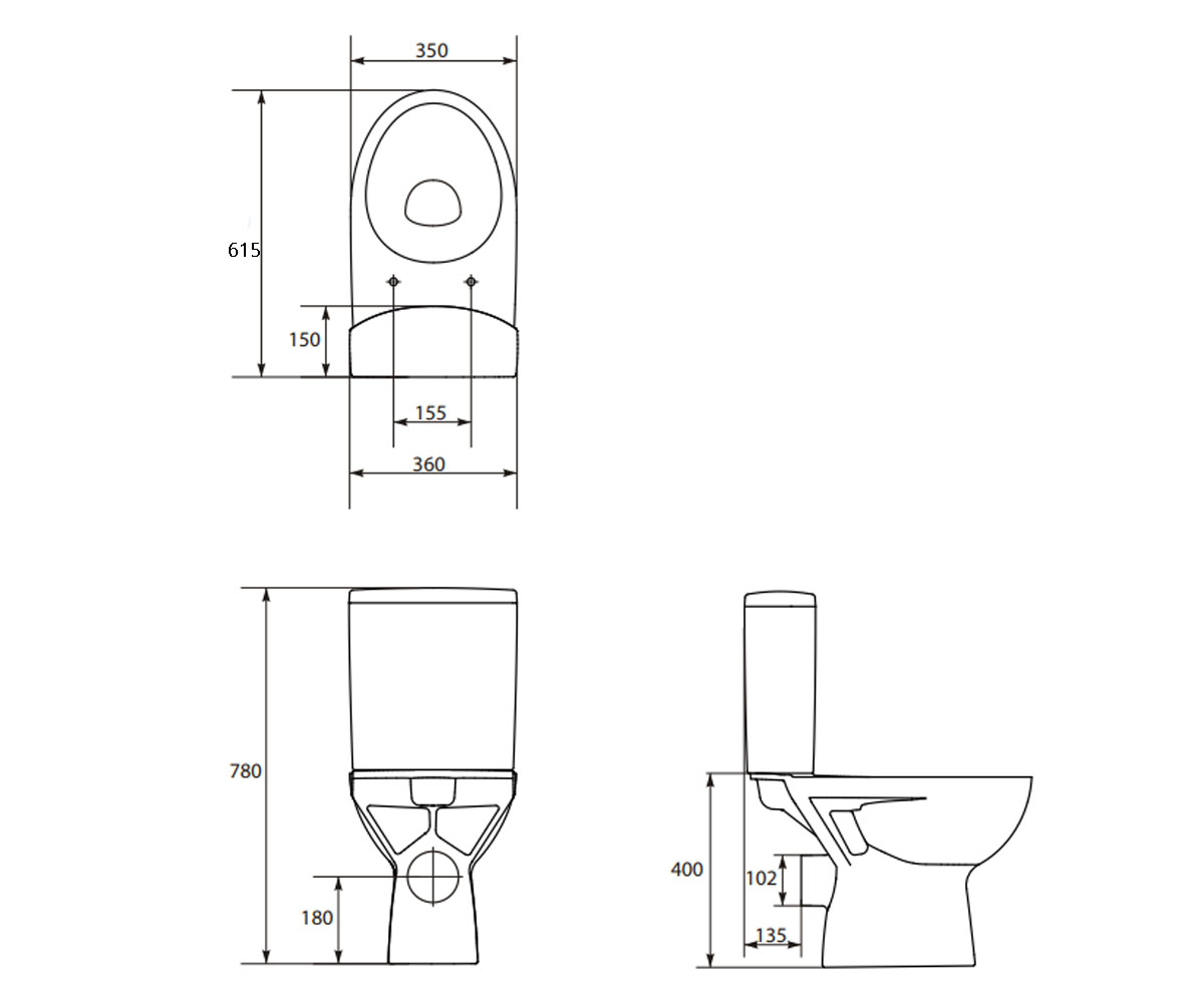 Напольный унитаз с крышкой  PARVA COMPACT PARVA 010 3/6 S KR DUROPL:Чертеж 