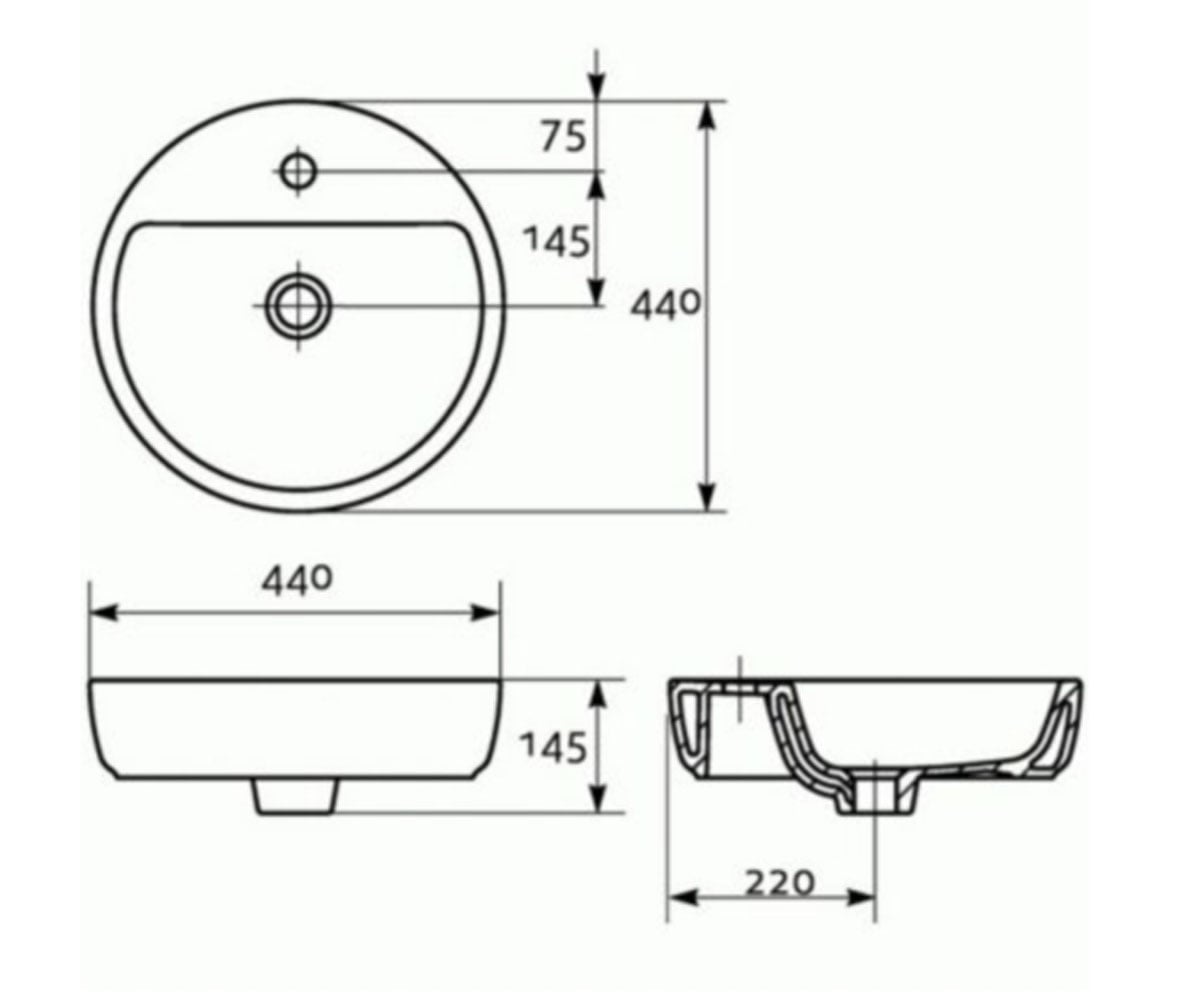 Раковина накладная 44 см  CASPIA K11-0094:Чертеж 