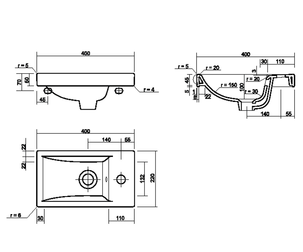 Раковина накладная 40 см  COMO K32-001-BOX:Чертеж 