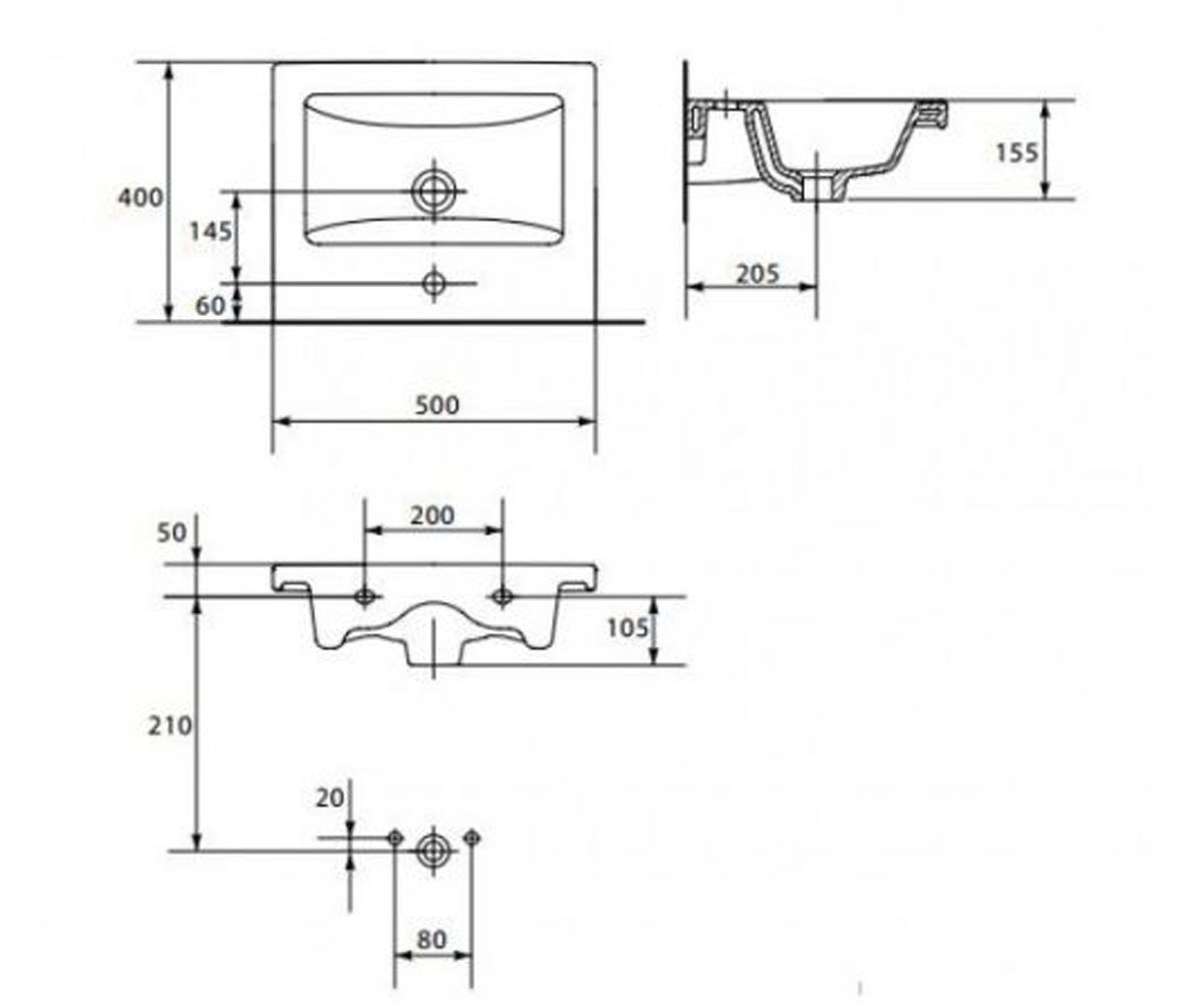 Раковина накладная 50 см  COMO K32-002-BOX:Чертеж 