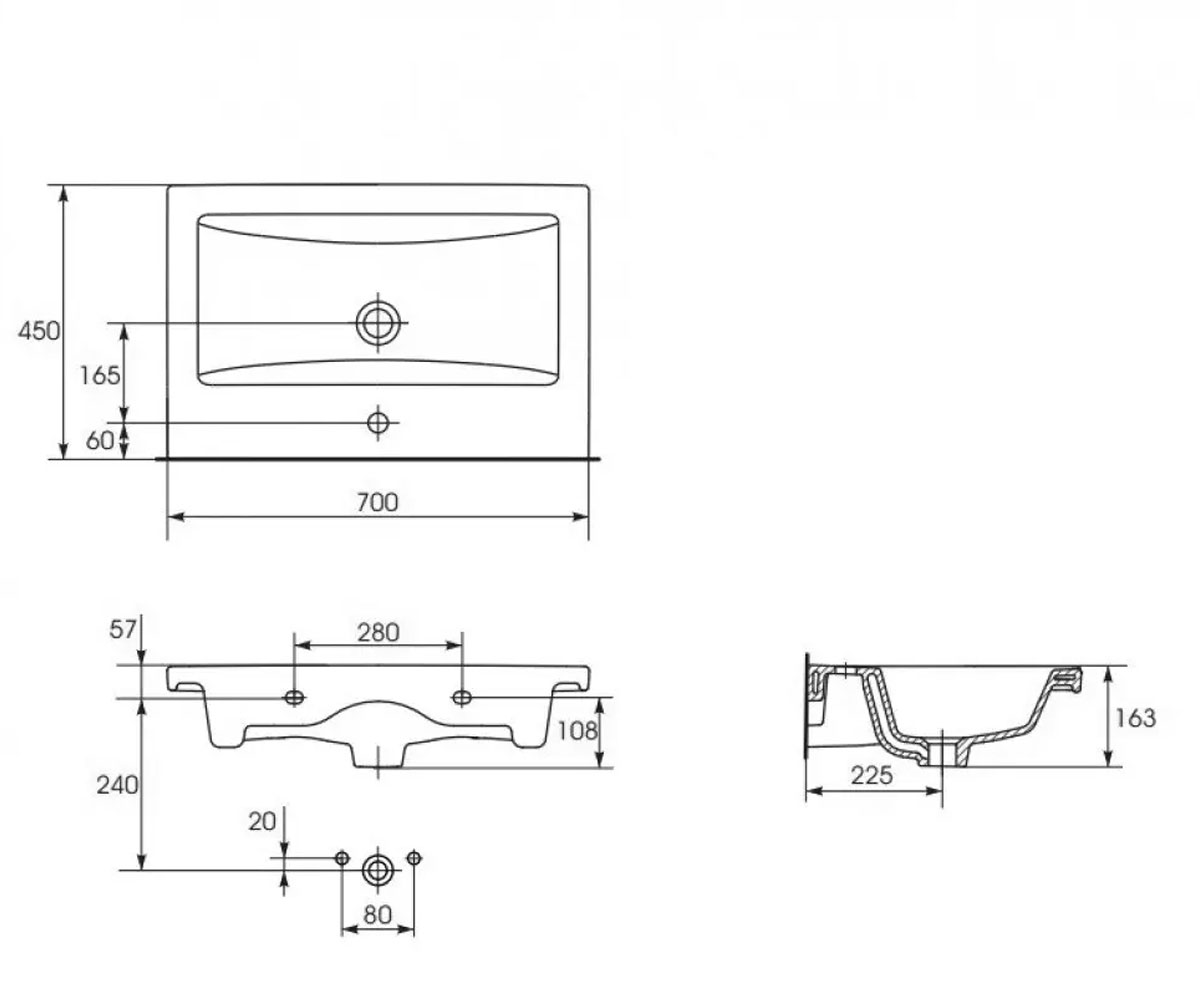 Раковина накладная 70 см  COMO K32-003-BOX1:Чертеж 