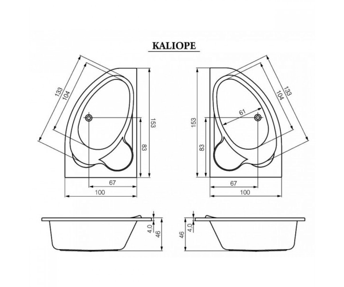 Ванна правосторонняя 153х100 см  KALIOPE S301-025:Чертеж 
