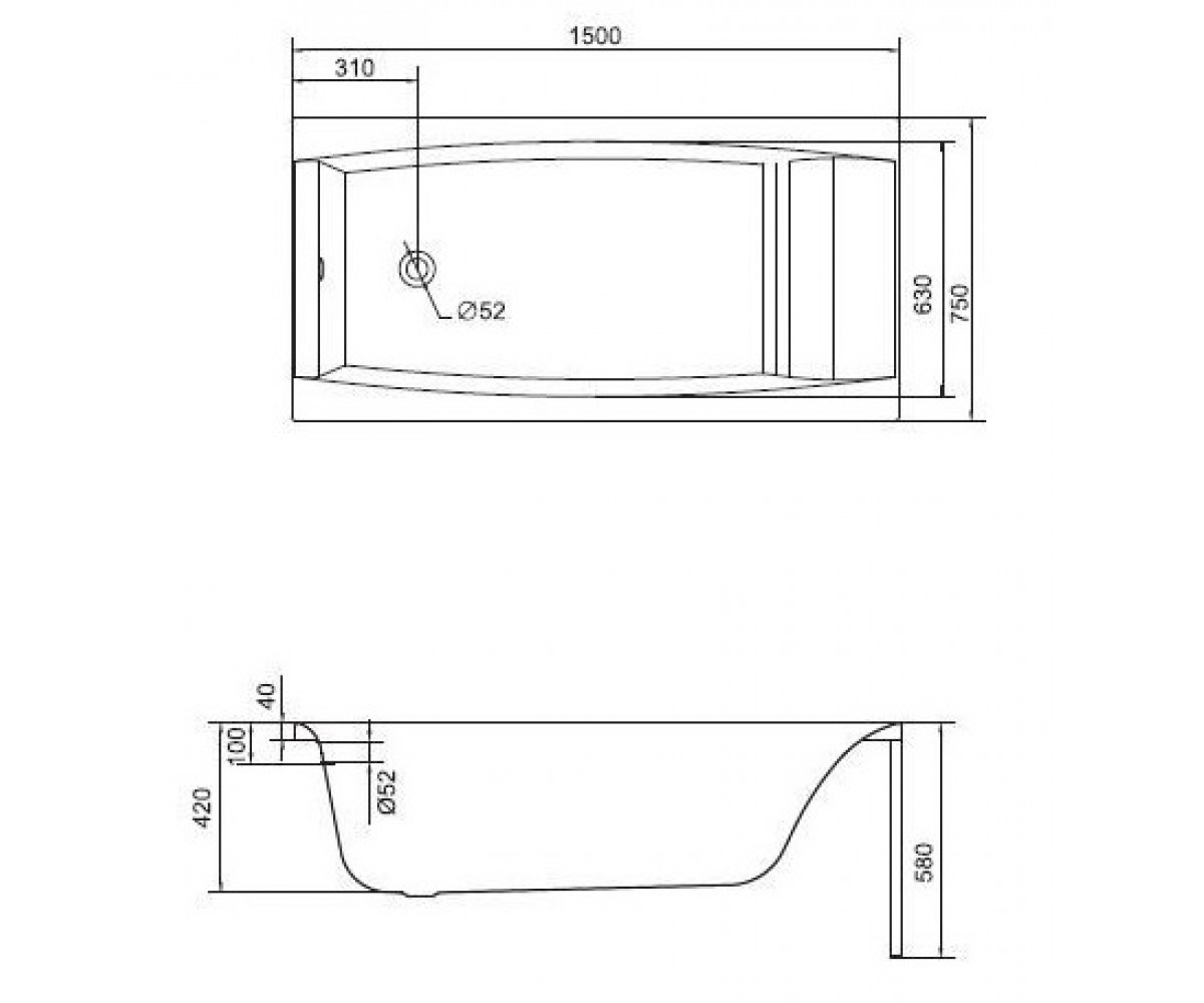 Прямоугольная ванна 150х75 см  VIRGO S301-048:Чертеж 