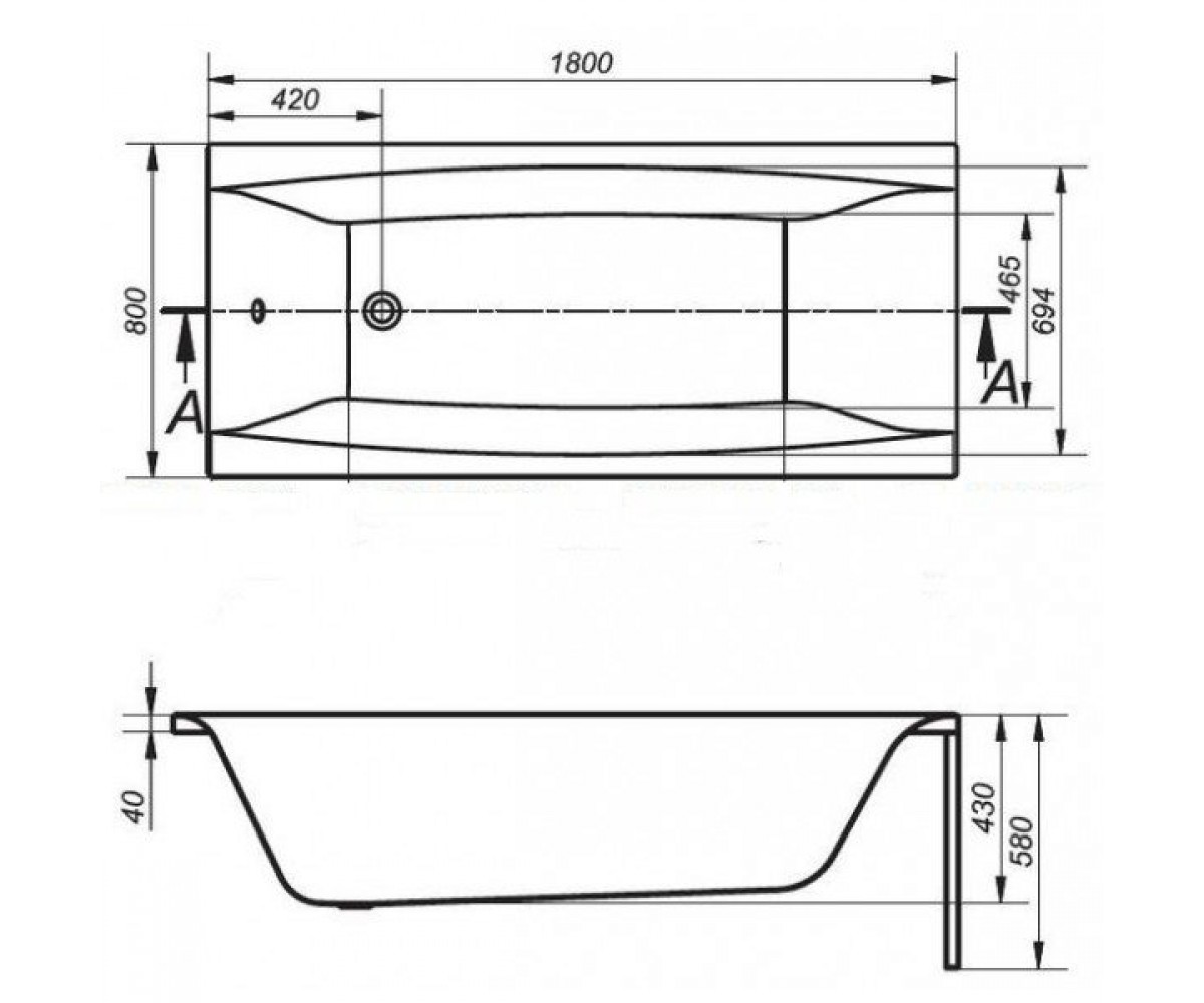Прямоугольная ванна 180х80 см  VIRGO S301-103:Чертеж 