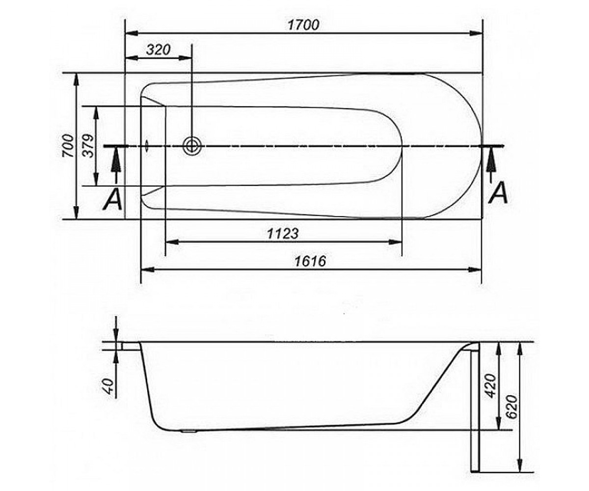 Ванна акриловая 170х70 см  FLAVIA S301-107:Чертеж 