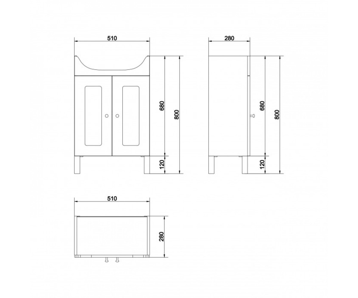 Комплект: тумба + раковина  ARTECO SET ARTECO 55 SKLO:Чертеж 