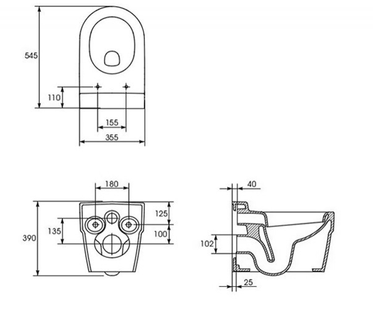 Чаша подвесного унитаза  DECO UWZ-MZ-27-1:Чертеж 