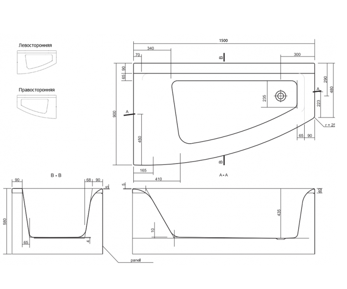 Ванна акриловая  VIRGO MAX VIRGO MAX 150X90 L:Чертеж 