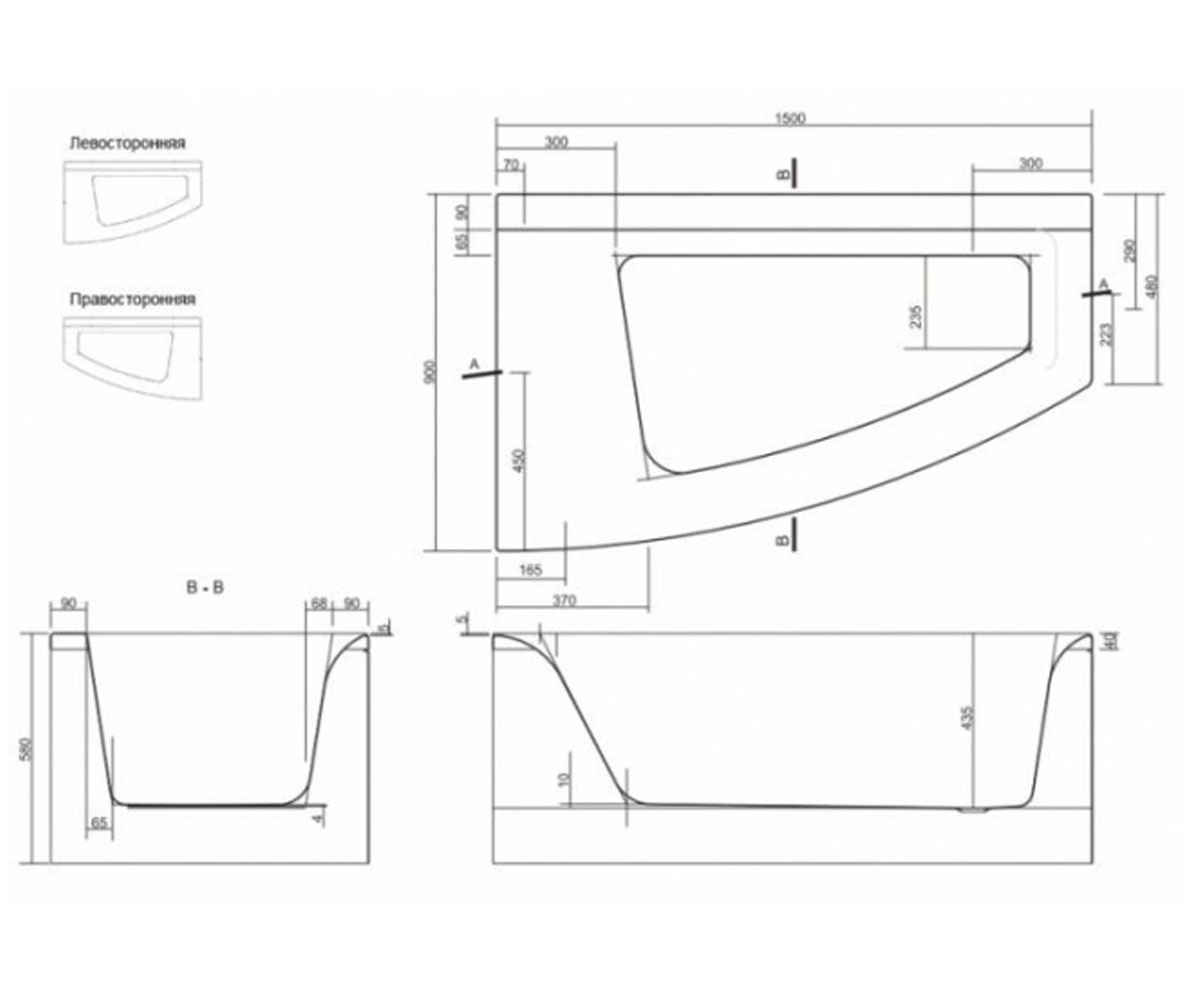 Акриловая ванна  VIRGO MAX VIRGO MAX 150X90 R:Чертеж 
