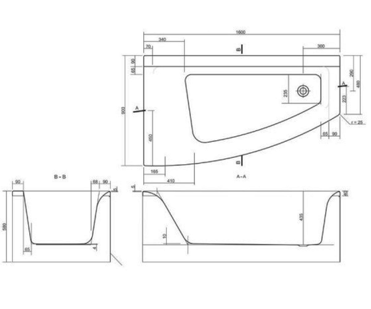 Ванна левосторонняя  VIRGO MAX VIRGO MAX 160X90 L:Чертеж 