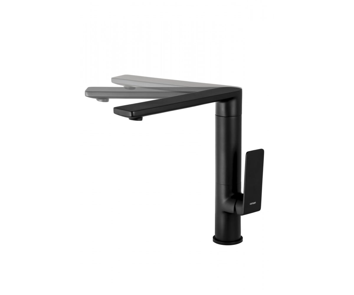 Смеситель для кухни CORSAN TRINO BLACK MATT черный з подвижным носиком  CMB7121BL:Фото 4