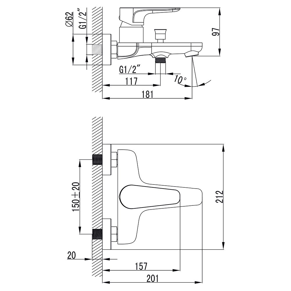 Смеситель для ванны  MAGGIORE BE-1C122C:Чертеж 