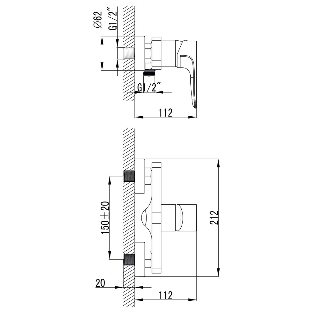 Смеситель для душа  MAGGIORE BE-1D122C:Чертеж 