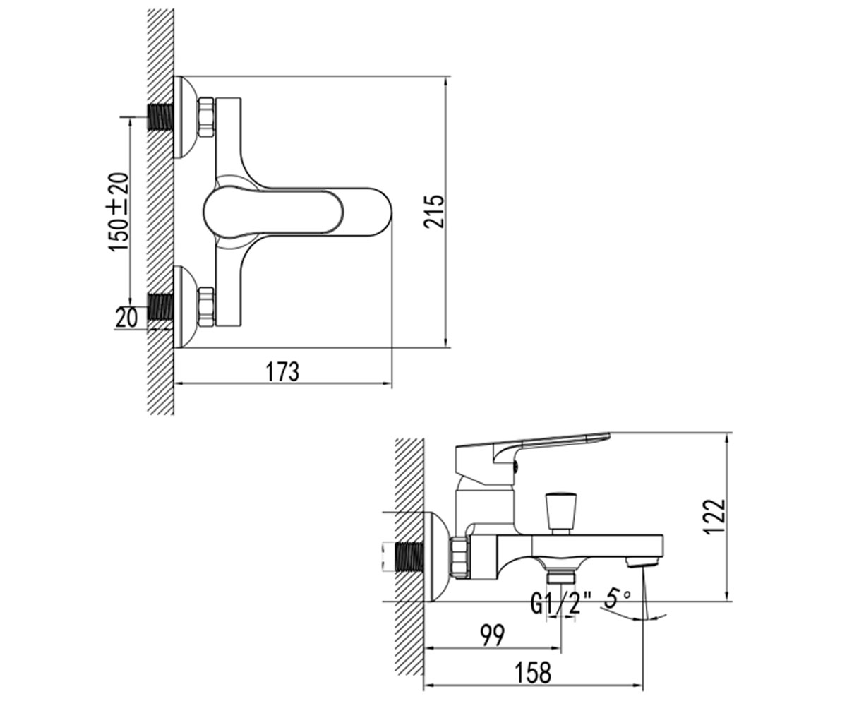 Смеситель для ванны  MARMORE DB-1C138C:Чертеж 