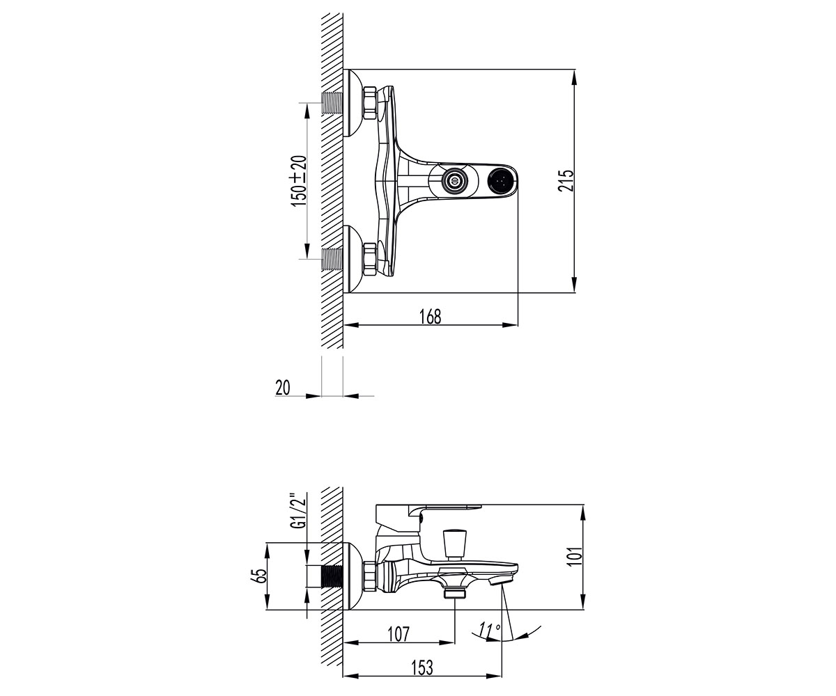 Смеситель для ванны  RIVA DE-1C139C:Чертеж 