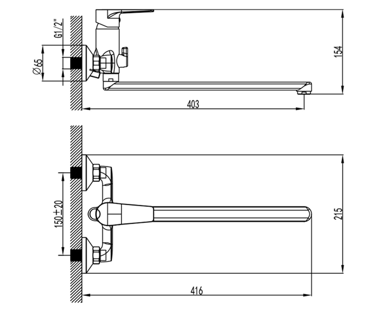Смеситель для ванны  LIRI DF-2C240C:Чертеж 